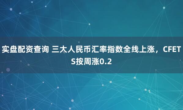 实盘配资查询 三大人民币汇率指数全线上涨，CFETS按周涨0.2